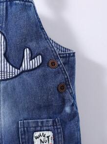 女嬰鯨魚刺繡補丁貼口袋牛仔背帶褲 - 中等水洗藍 - 查看 6