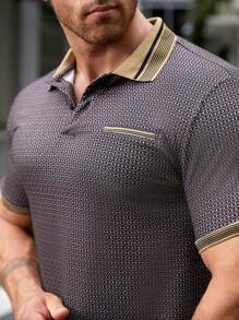 Manfinity Homme Men Allover Print Contrast Trim Polo Shirt - Multicolor - View 5