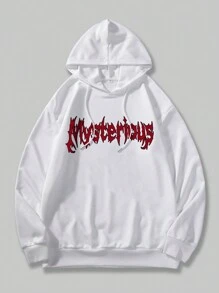 ROMWE MEN Goth Áo hoodie dây rút có họa tiết Slogan Skull - trắng - Xem 2