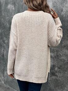 SHEIN LUNE Dual Pocket Drop Shoulder Cardigan - Apricot - View 2