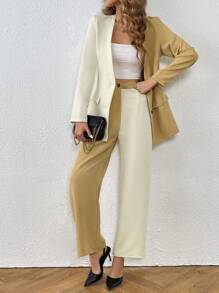 SHEIN LUNE 雙色單排扣西裝外套和褲子 - 彩色 - 查看 3