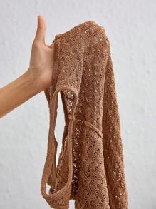 SHEIN VCAY Solid Pointelle Knit Sweater Dress