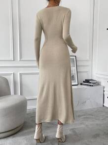 Chiquease 純色裹身下擺毛衣洋裝 - 杏色 - 查看 2