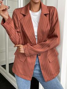 Chiquease 條紋印花單釦西裝外套 - 鏽棕色 - 查看 4