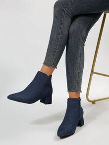 Women's Fashionable Solid Color Classic Boots With Side Zipper Design For Autumn/winter - Blue - View 4