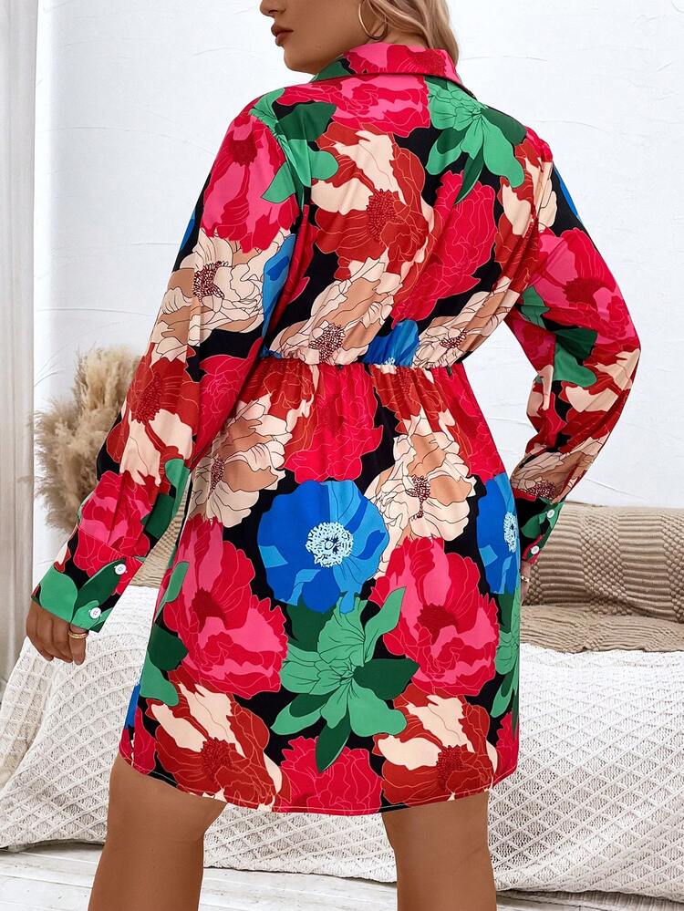 Plus Floral Print Knot Side Wrap Dress