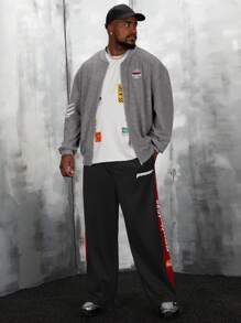 Manfinity VCAY Loose Fit Plus Size Men's Letter Printed Bomber Jacket, For Fall Winter