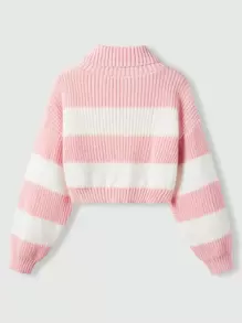 ROMWE Kawaii Moon Embroidery Striped Pattern Turtleneck Drop Shoulder Sweater, School