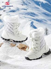 冬季儿童雪地靴，中筒防滑防水保暖保暖内衬鞋，适合男孩和女孩冬季步行 - 白色 - 查看 4