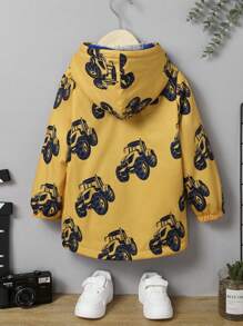 SHEIN Young Boy Car Print Teddy Lined Hooded Coat - Yellow - View 8