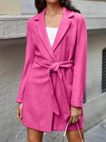 RueChic Lapel Neck Drop Shoulder Overcoat - Pink - View 2