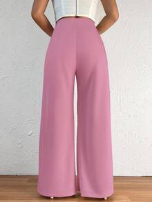 High Waist Plicated Detail Wide Leg Pants - Pink - View 5