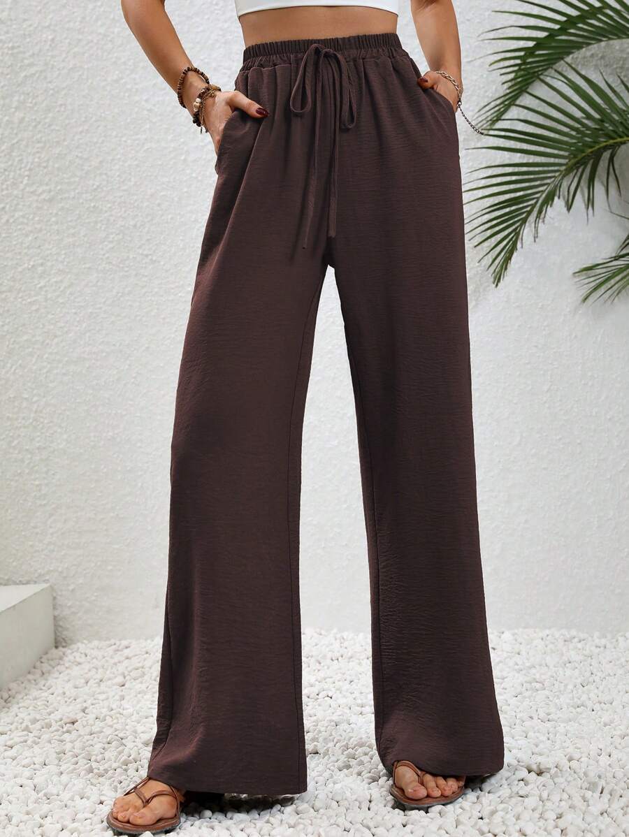 SHEIN LUNE Knot Waist Wide Leg Pants Fall Cloth For Women