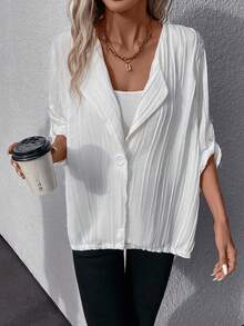 SHEIN LUNE 純色鈕扣前大衣 - 白色 - 查看 5