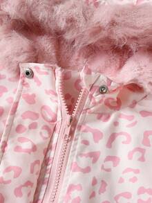 SHEIN 女大童豹紋印花毛茸邊連帽加絨內裏外套無毛衣 - 粉色 - 查看 5