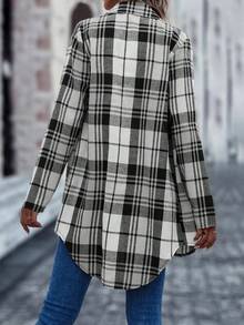 SHEIN LUNE Plaid Print Button Front Shirt - Black - View 2