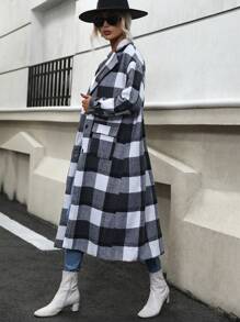 SHEIN Unity Buffalo Plaid Drop Shoulder Flap Pocket Overcoat - Multicolor - View 4