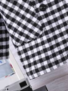 男大童 1 入組格子雙排扣雙口袋大衣