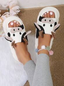 Chanclas de casa de mujeres creativo vaca temático - Blanco y Negro - Ver 3