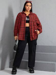 SHEIN EZwear Plus Plaid & Skull Print Drop Shoulder Shirt - Multicolor - View 6