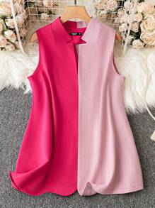 Celure Plus Two Tone Sleeveless Coat - Pink - View 1