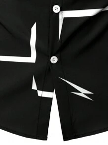 大码男士几何图案长袖休闲衬衫 - 黑色 - 查看 4