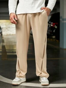 GENTILAND Men Solid Slant Pocket Sweatpants - Khaki - View 4