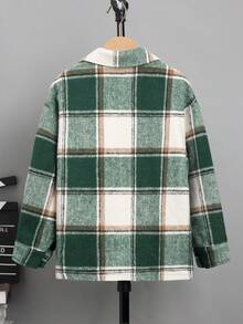 SHEIN 男大童格紋印花翻蓋口袋花呢外套不帶T恤 - 綠色 - 查看 2