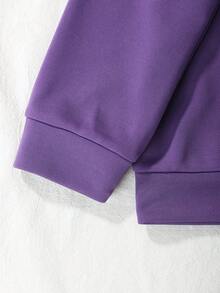 SHEIN 少女汽车字母图案抽绳保暖连体卫衣 - 紫色 - 查看 4