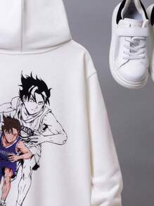 SHEIN 青少年男孩卡通图案卫衣 - 白色 - 查看 3