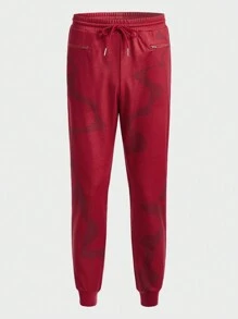 AMARABLACK 男士圖案印花腰部抽繩衛褲 - 酒紅色 - 查看 1