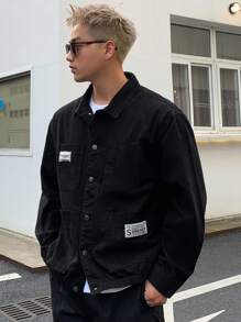 DAZY 男士字母贴布细节双口袋夹克商务装 - 黑色 - 查看 1