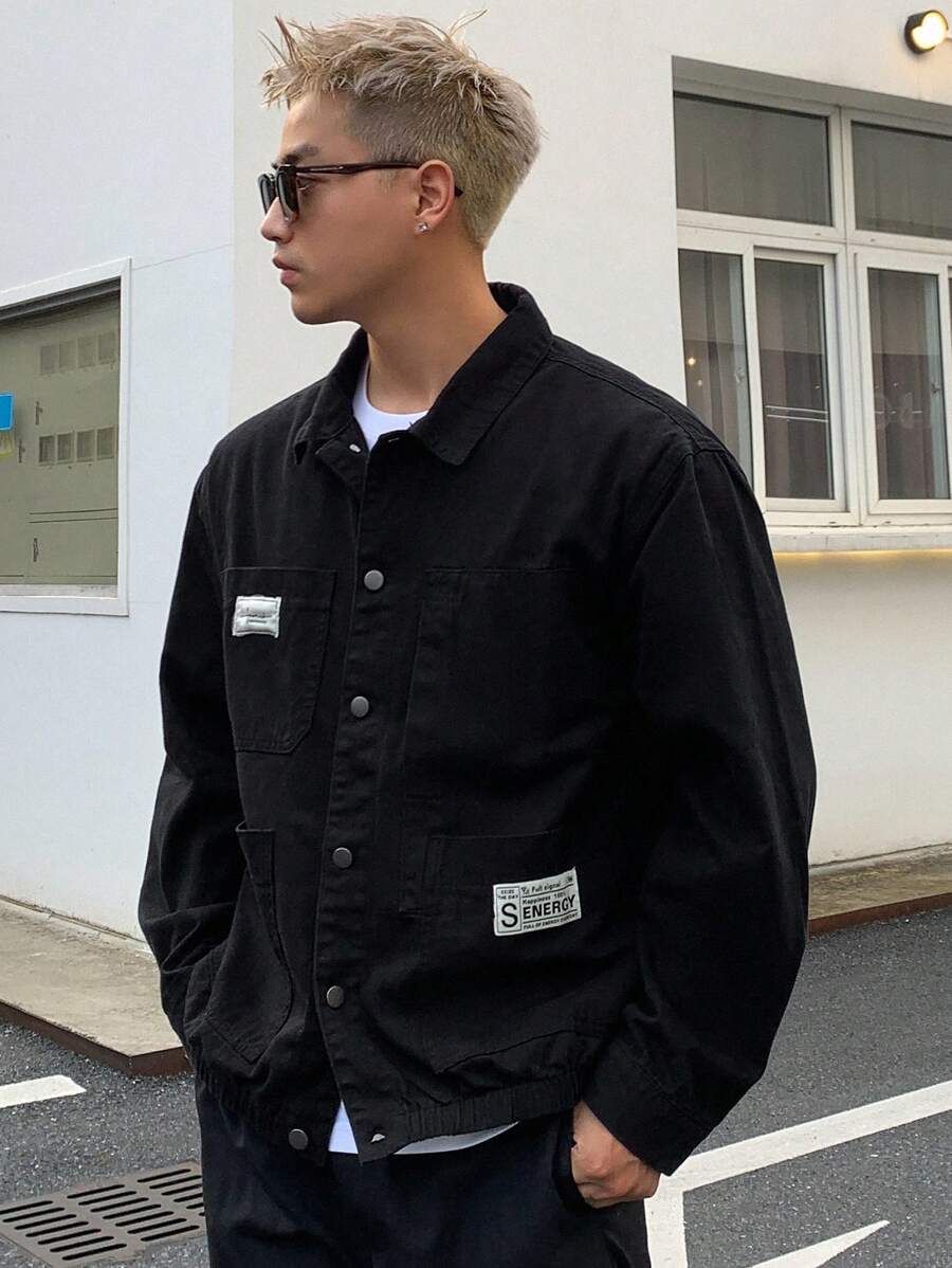 DAZY 男士字母贴布细节双口袋夹克商务装 - 黑色 - 查看 1