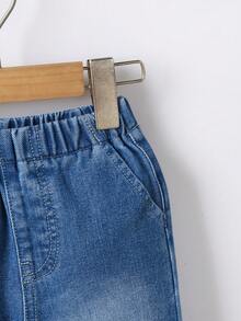 中性寶寶休閒可愛角色圖形淺色寬鬆牛仔褲