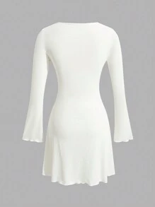 SHEIN Unity 素色喇叭袖洋裝 - 白色 - 查看 2