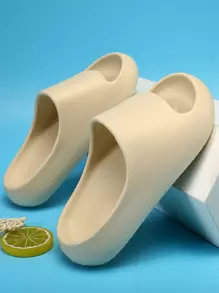 1 双儿童纯色 EVA 圆头平底简约拖鞋，适合所有季节、海滩、淋浴、休闲（请订购欧洲尺码，尺码偏小） - 米色 - 查看 4