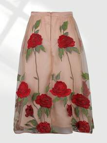 Falda con estampado floral con malla - Multicolor - Ver 2