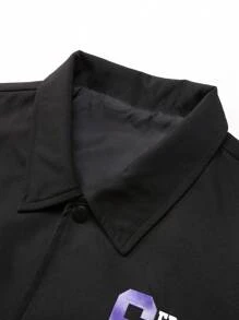 Manfinity LEGND Men's Loose Fit Letter Graphic Colorblock Drop Shoulder Jacket - Black - View 3