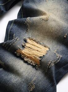 Nam Rách Frayed Rửa thuốc tẩy Quần jean - Rửa tối - Xem 3