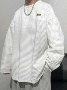 Manfinity Hypemode 男士字母拼貼落肩超大 T 卹 - 白色 - 查看 1