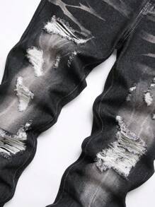 Tween Boy Ripped Frayed Cat Scratch Jeans - Black - View 7