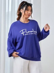 SHEIN EZwear Plus Slogan Graphic Drop Shoulder Sweatshirt