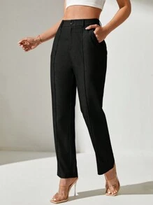 SHEIN PETITE Seam Front Slant Pocket Suit Pants In Fall/Winter - Black - View 6