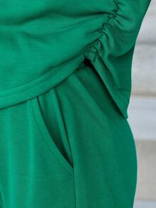 Cô gái Tween Chất rắn Thả vai Áo chui đầu và quần thể thao - Màu xanh lam - Xem 6