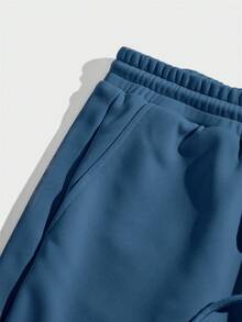 Manfinity RebelGame Men Letter Graphic Drawstring Waist Shorts - Blue - View 3