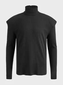 GAUTII Men Solid High Neck Tee - Black - View 1