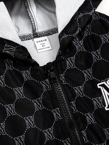 Young Boy Allover Print Zip Up Hooded Jacket - Black - View 4