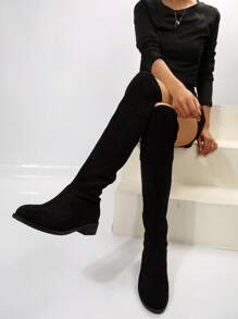 Women's Chunky Heel Round Toe Fashion Over-The-Knee Long Boots, Fashionable And Comfortable, Classic And Versatile, Suitable For Outdoor - Black - View 4