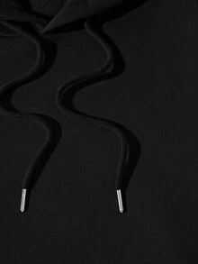 男士標語圖案抽繩連帽衫 - 黑色 - 查看 4