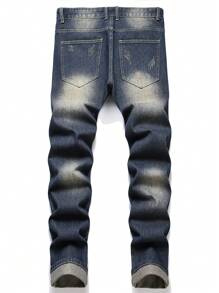 Nam Rách Frayed Rửa thuốc tẩy Quần jean - Rửa tối - Xem 2